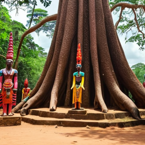 Home 11 **
* Prompt: "Ouidah Sacred Forest, Benin. Ancient trees, voodoo deity sculptures, mystical atmosphere, vibrant colors, sunny day."
**
