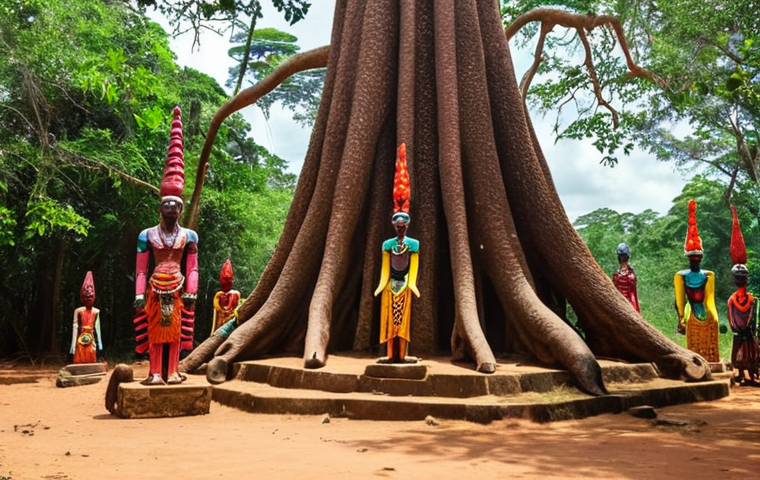 **
* Prompt: "Ouidah Sacred Forest, Benin. Ancient trees, voodoo deity sculptures, mystical atmosphere, vibrant colors, sunny day."
**