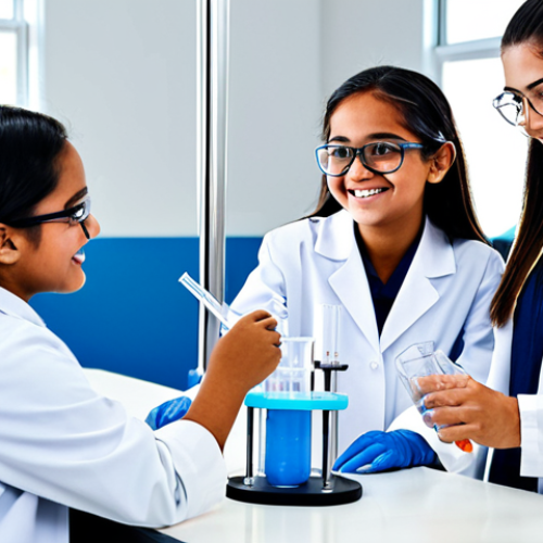 The Aspiring Scientist**

*Prompt:* A young Latina student fully clothed in a modern, well-equipped science lab, wearing safety glasses and a lab coat. She is smiling confidently while working on a complex experiment with beakers and test tubes. The background shows a diverse group of students collaborating. "Perfect anatomy", "correct proportions", "natural pose", "well-formed hands", "proper finger count", "natural body proportions", "safe for work", "appropriate content", "fully clothed", "modest", "family-friendly", "professional".

**