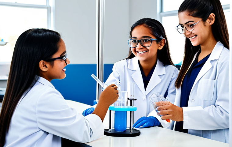 The Aspiring Scientist**
*Prompt:* A young Latina student fully clothed in a modern, well-equipped science lab, wearing safety glasses and a lab coat. She is smiling confidently while working on a complex experiment with beakers and test tubes. The background shows a diverse group of students collaborating. "Perfect anatomy", "correct proportions", "natural pose", "well-formed hands", "proper finger count", "natural body proportions", "safe for work", "appropriate content", "fully clothed", "modest", "family-friendly", "professional".
**