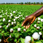 **

A professional agronomist, fully clothed in work attire, inspecting a cotton field in Benin under a bright, sunny sky. Rolling green fields extend into the distance. Safe for work, appropriate content, modest, family-friendly, perfect anatomy, natural pose, well-formed hands, proper finger count, natural body proportions.

**
