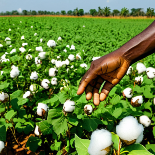 **

A professional agronomist, fully clothed in work attire, inspecting a cotton field in Benin under a bright, sunny sky. Rolling green fields extend into the distance. Safe for work, appropriate content, modest, family-friendly, perfect anatomy, natural pose, well-formed hands, proper finger count, natural body proportions.

**