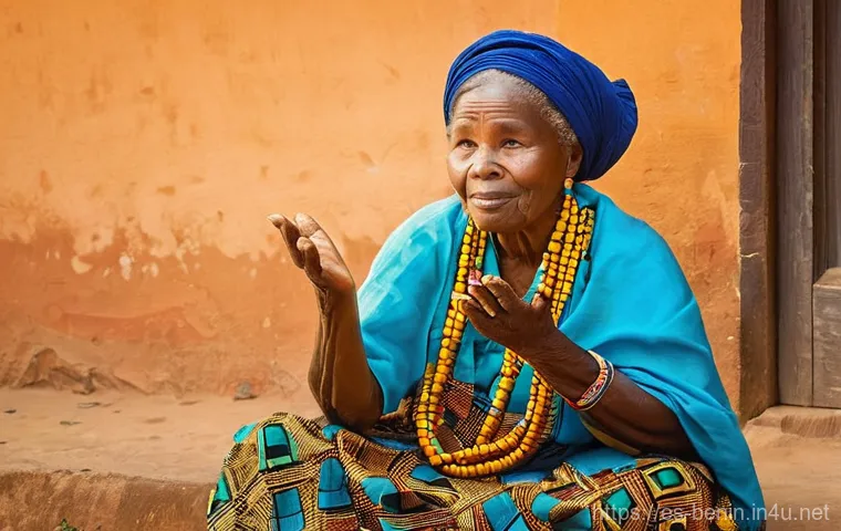 베냉의 문학과 시인 - **Prompt: The Ancestral Voice - A Storyteller's Embrace**
"A wise, elderly Beninese woman with a...