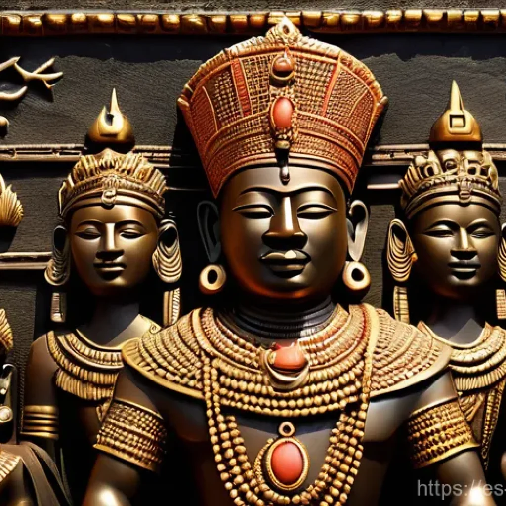 베냉 왕국과 다호메이 제국 - A highly detailed, realistic image of an ancient Benin Bronze plaque, showcasing an Oba (king) in fu...